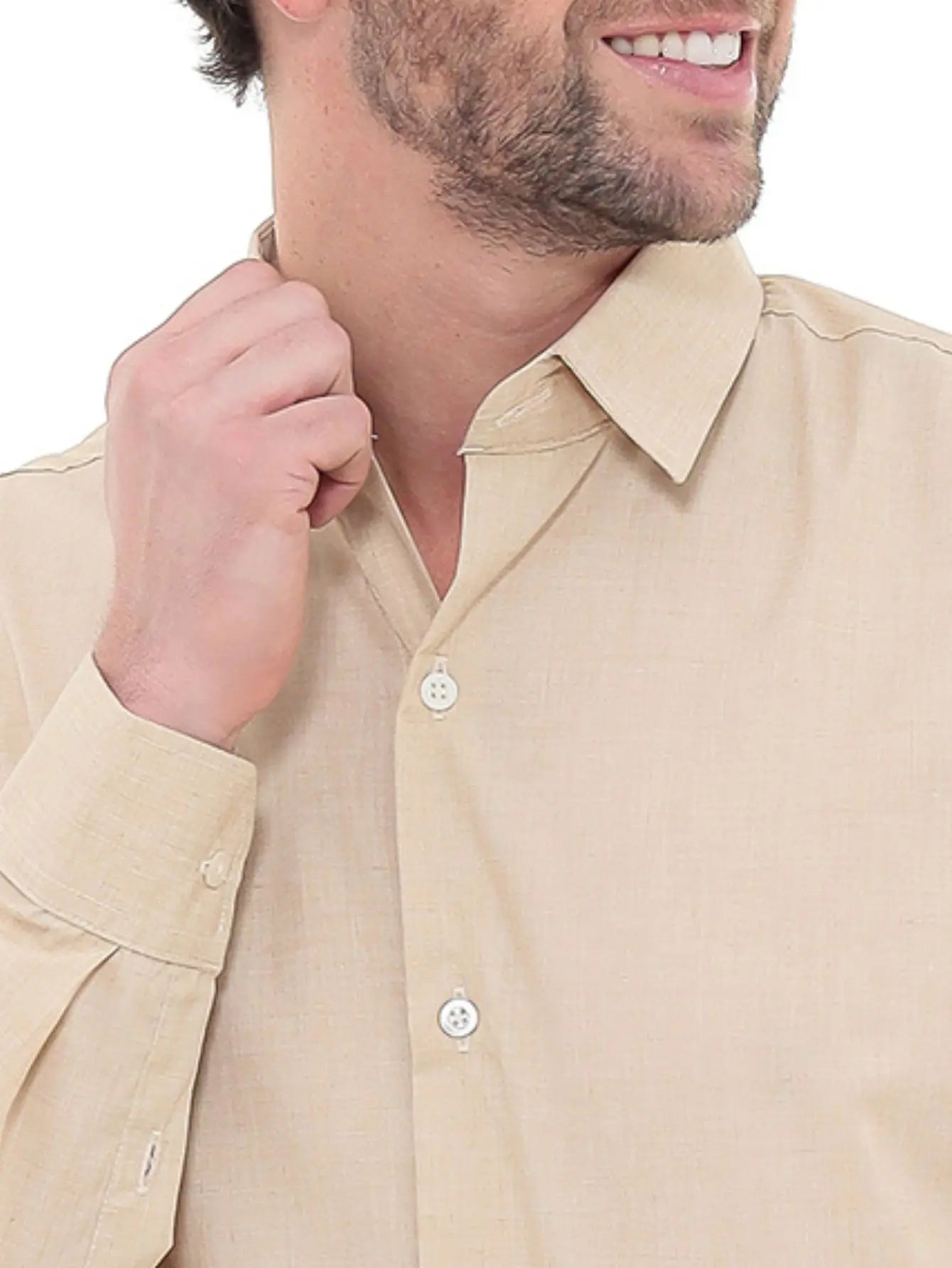 Camisa social bege de linho premium masculina