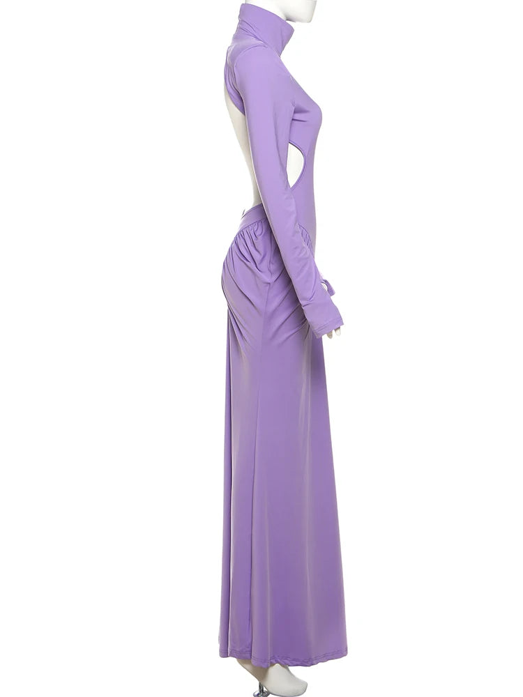 Weird Puss Backless Maxi Dress Women Shoulder Pads Long Sleeve Waistless Peach Buttocks Ruched Elegant Banquet Skinny Vestidos