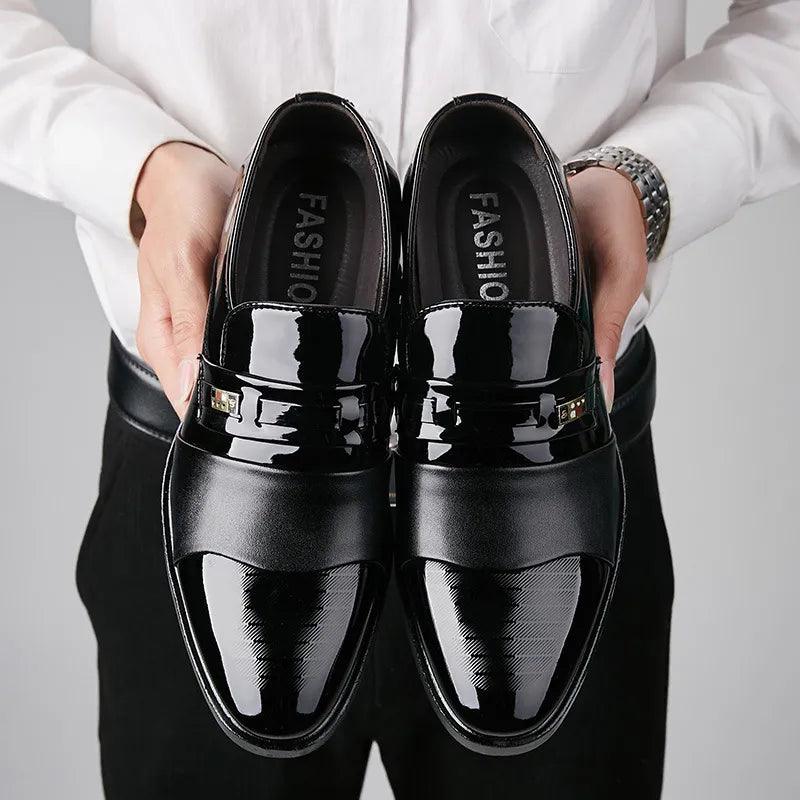 Men's Black PU Leather Shoes Formal Oxfords Slip On Dress Shoes Business Casual Office Work Wedding Plus Size 38-48 - CRAVO ROSE