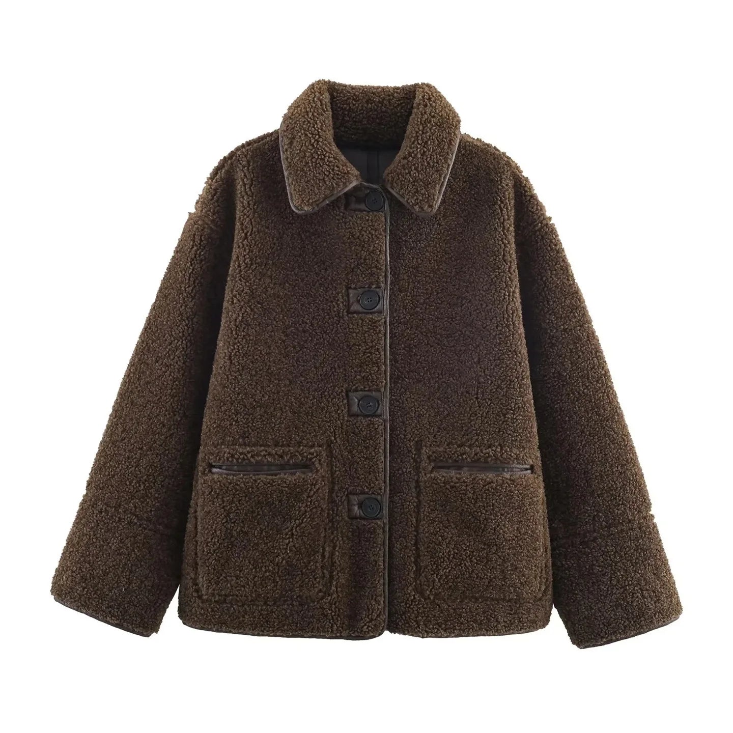 Double-Sided Wear Lamb Fur Jacket Women's Autumn Winter Loose Warm Outerwear Fake Leather Coat Standard Style Long Sleeve