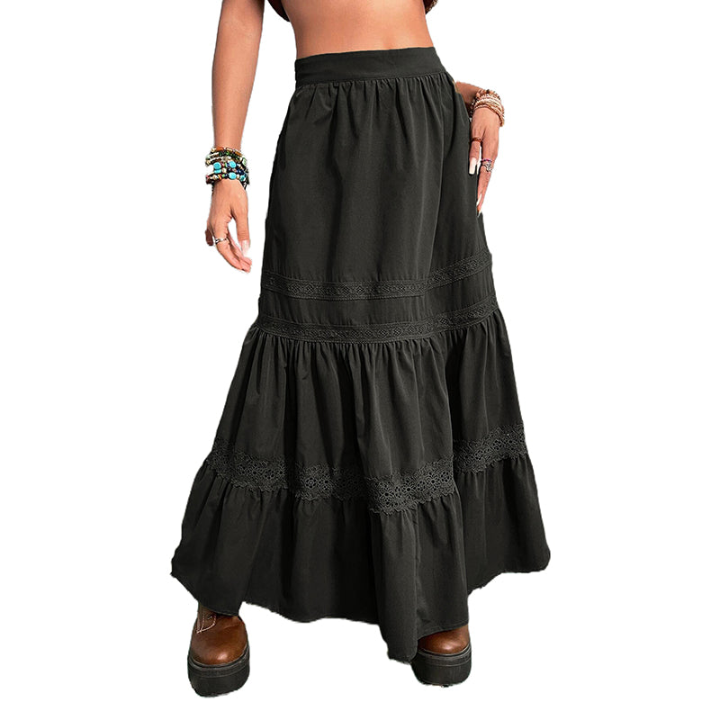 Saias plissadas vintage verdes dos anos 90, boho, férias, cintura alta, saias longas, retrô, Y2K, Fairycore, roupas fofas com acabamento em renda