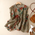 Sleeveless Vest Floral Printing Vintage Linen O-Neck Single Breasted Women's Blouse Shirt Female Clothing Tops 2024 Spring