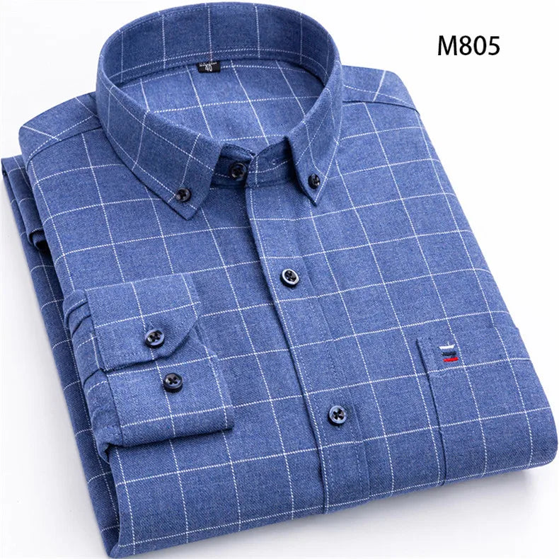 Pure Cotton Men's Plaid Shirt Long Sleeve Regular Fit Men Casual Oversized Shirt Leisure Autumn Male Clothes New Plus Size