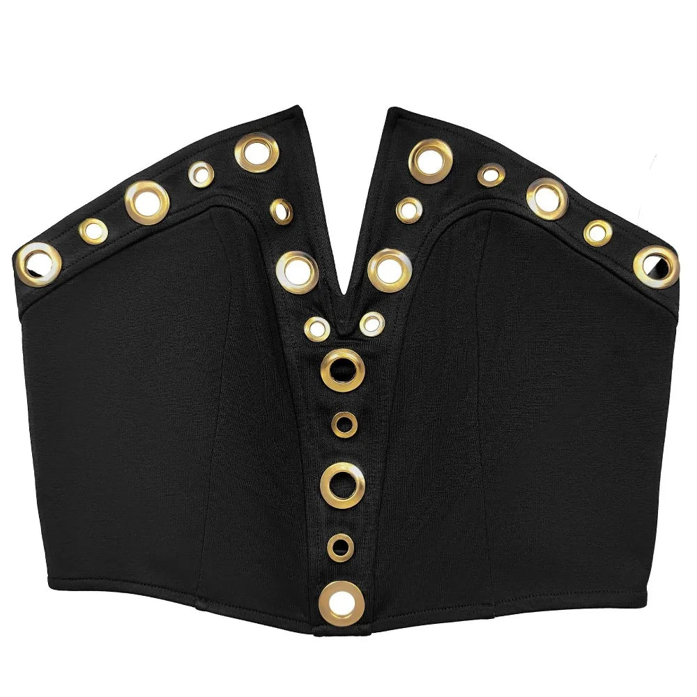 FLARORA Fashion Metal Ring Holes 2 Pcs Sets Woman Sleeveless Hollow Out Crop Tops And High Waist Flare Pants Elegant Streetwear
