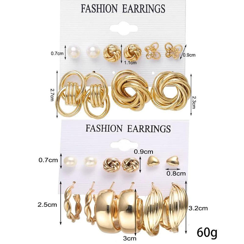 11 Pairs A Set Fashion Zinc Alloy Faux Pearl Rotation Geometry Decorative Earrings Womens Daily Decoration - CRAVO ROSE