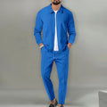 Casaco Outono Waffle Zíper Bolso Lapela Slim Cardigan Conjunto Jaqueta Masculina