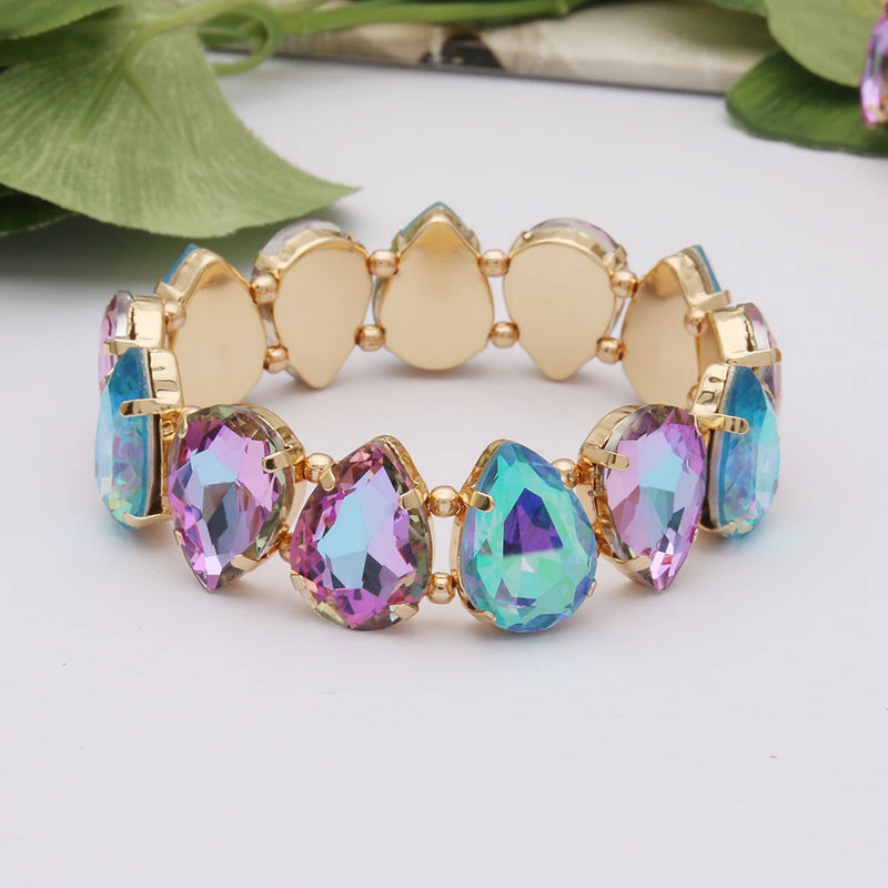 Bohemian Colorful Glass Bracelets For Woman European American Exaggeration Spring Rhinestone Bangle Madera Rhinestone Pulseira