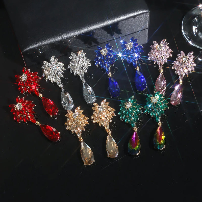 Design sense of personality exquisite colorful full of diamonds drop earrings fashion light luxury temperament match earrings