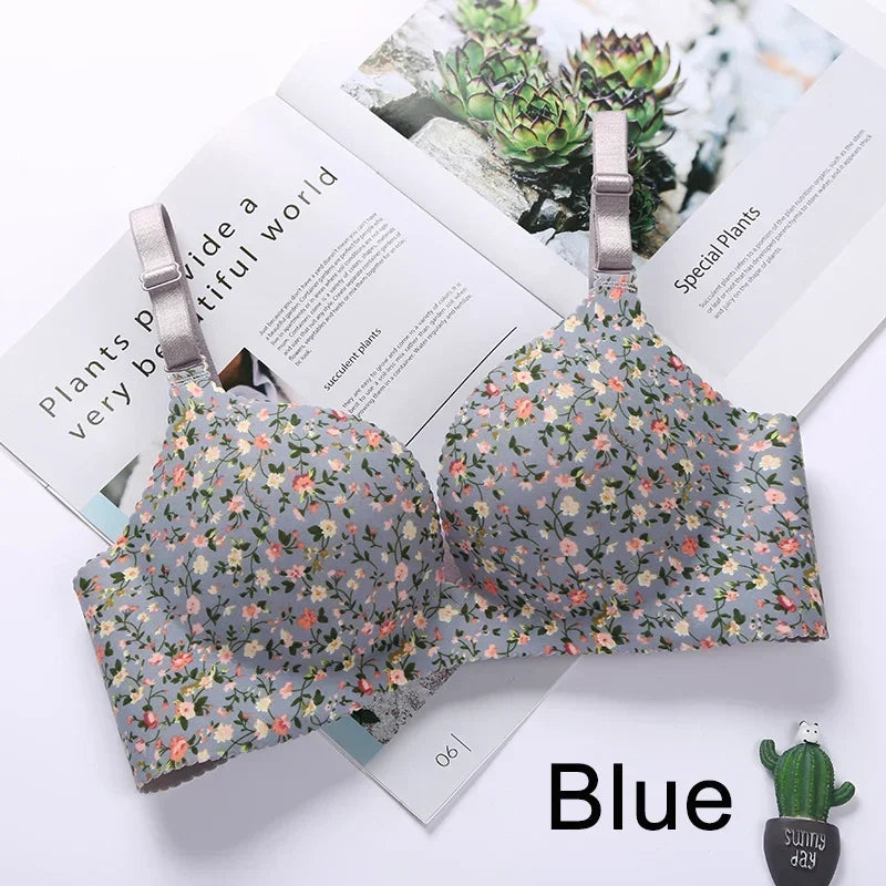 Sutiã sem costura com estampa de flores para mulheres, lingerie sexy, sutiã push up floral, roupa íntima de uma peça