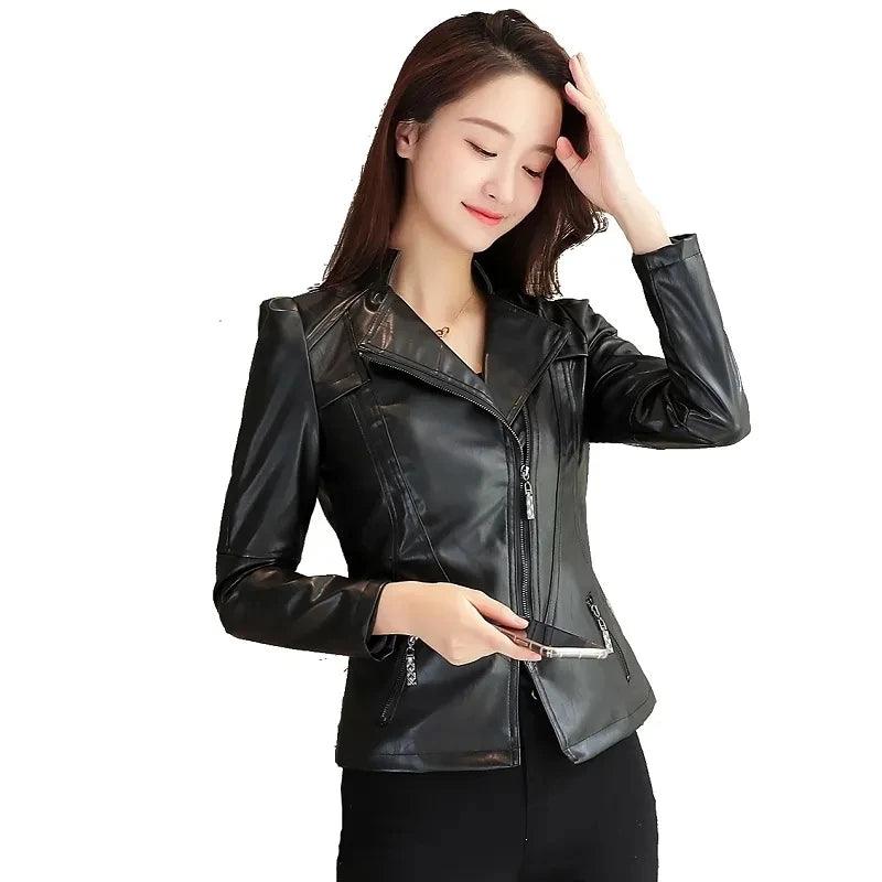 Women Jackets Spring Autumn New Faux Leather Jacket Womens Casual Slim Waterproof Windproof Basic Coats Short Female Jacket - CRAVO ROSE