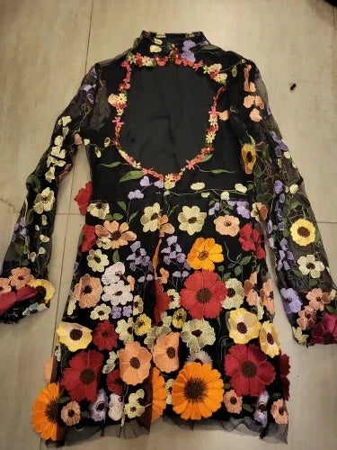 Sexy Women's Dress 2023 Spring Autumn Sweet Style Half Turtleneck 3D Flower Package Hip Sexy Straight Long Sleeve Mini Dress