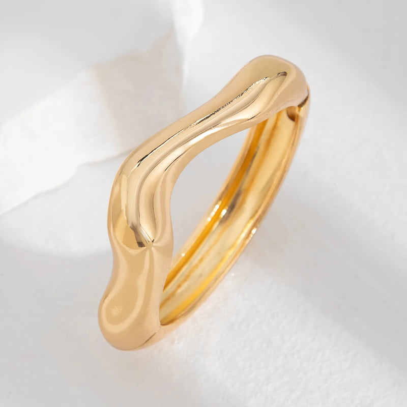 Ingemark Punk Hip Hop Irregular Metal Chunky Bangles for Women Vintage Fashion Gold Color Wave Spring Bracelets Men Jewelry Gift