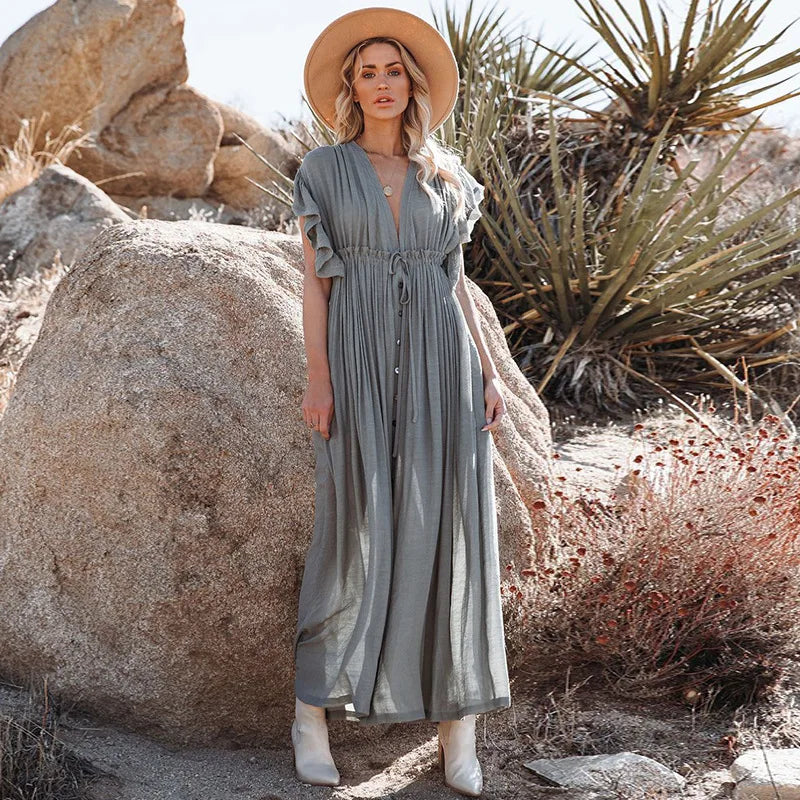 Blusa de biquíni com botões e cintura alta, saia longa, cardigan, jaqueta de praia para férias, proteção solar