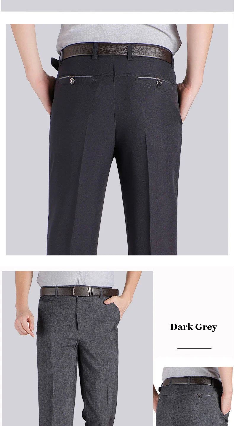 Mens Autumn Thick Summer Thin Business Pants Loose Male Pant High Waist Straight Trousers Casual Fashion Pant Plus Size 28-40
