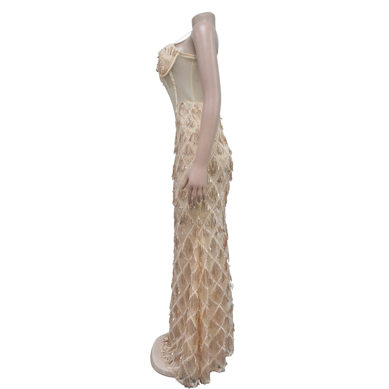 Women Sling Dress Floor Length Dresses Sequin Mesh Party Slim Bodycon Sheath Mesh Drilling Elegant Gown Sexy Vestidos 2024