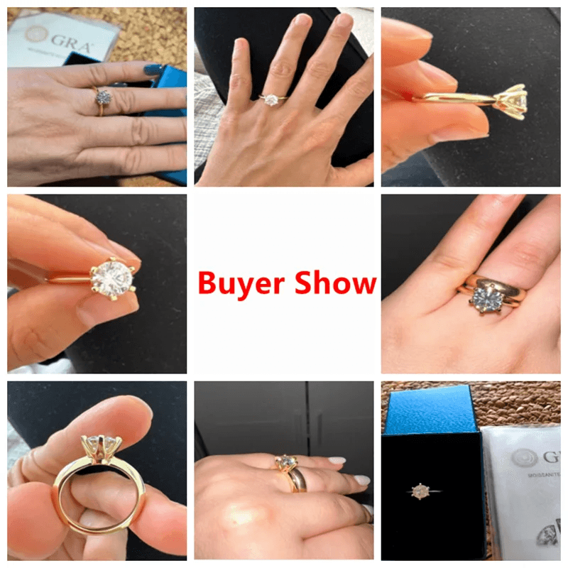 Lnngy 8MM 2CT Moissanite Ring With Certificate 925 Sterling Silver Solitaire Rings for Women Girls Sparkling Wedding Bands Gift - CRAVO ROSE