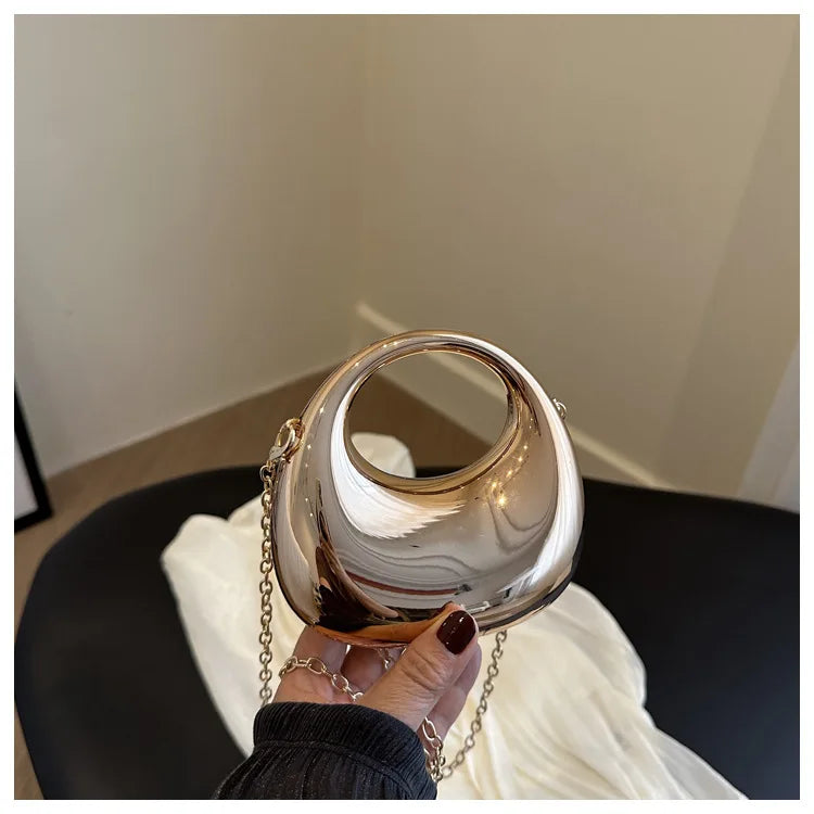 New Gold Silver Fashion Acrylic Moon Women's Handbags Luxury Ladies Clutch Bags Dinner Bag with chain 2024