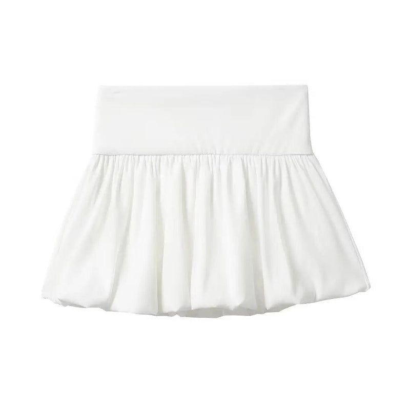 TRAF Women Pleated Bubble Mini Skirt Y2k Ruffle Hem Elastic Waist Puffy Short Skirt Girls Cute Balloon Skirt - CRAVO ROSE