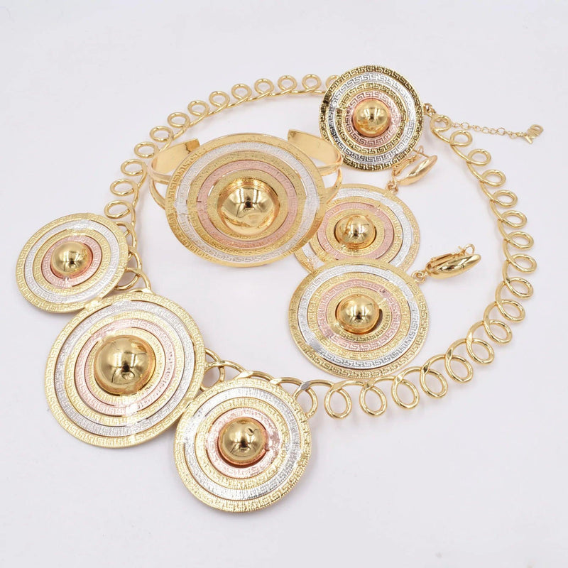 Italian Gold Plated Jewelry Set Dubai Gold Color High Quality Ladies Necklace Earrings Bracelet Rings Banquet Wedding Jewelry - CRAVO ROSE