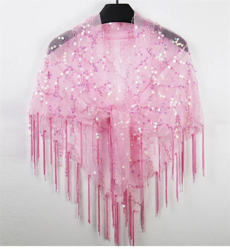 Summer Sequins Tassels Poncho Women Coat Party Outfits Cape Mesh Jacket Ladies Cloak Shawls Casaco Outerwear Wraps Woman Clothes