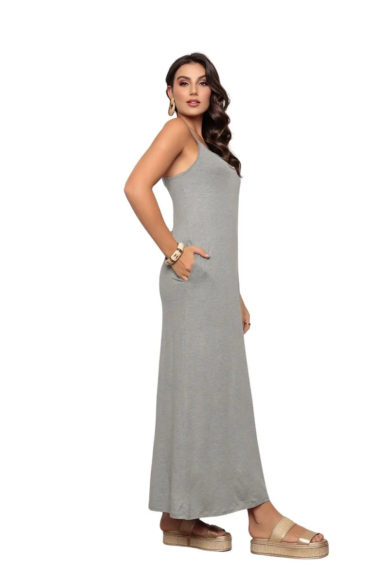 Gray Pockets Long Dress