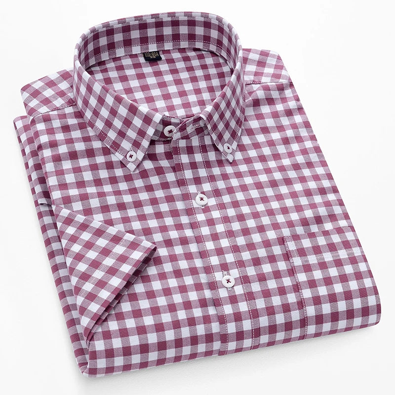 Summer High Quality 100% Cotton  Men Shirts Short Sleeve Dress Shirts Male Slim Social Business Blouse Solid Color Oxford Shirt