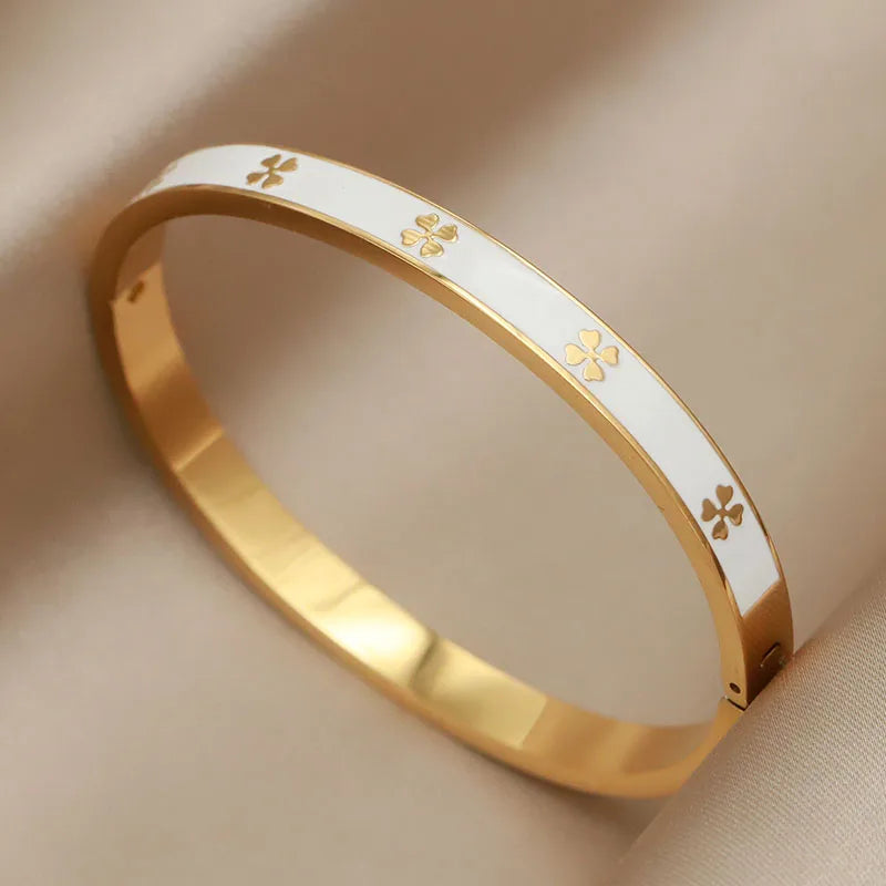 316L Stainless Steel Metal Classic Flower Bangles for Women Fashion Brand Jewelry Delicate Bowknot Bracelets Accessories