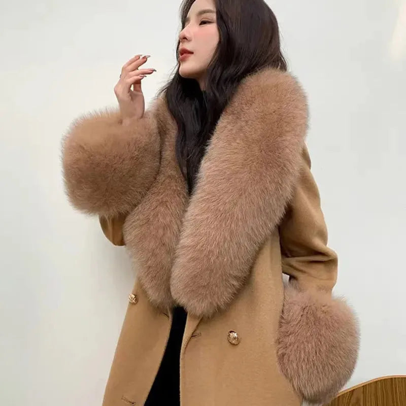 Luxury 2025 Real Fox Fur Collar And Cuffs Set for Women Winter Neck Warmer Fashion Scarf ShawlS Wrap Combo Large Size Furry Fur