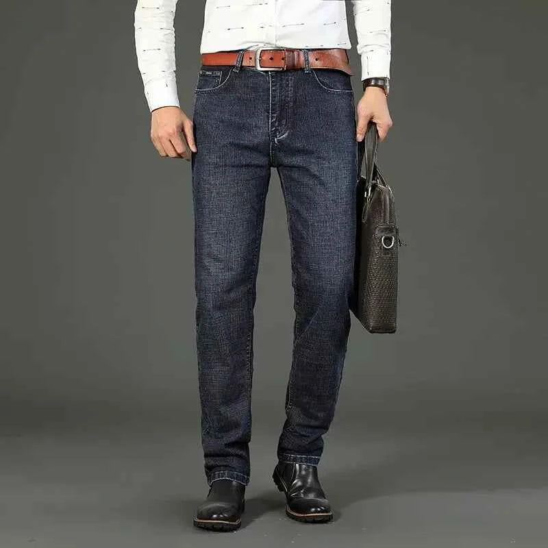 2026 New Business Men's Jeans Casual Straight Stretch Fashion Classic Blue Black Work Denim Pant Trousers Male  Clothing