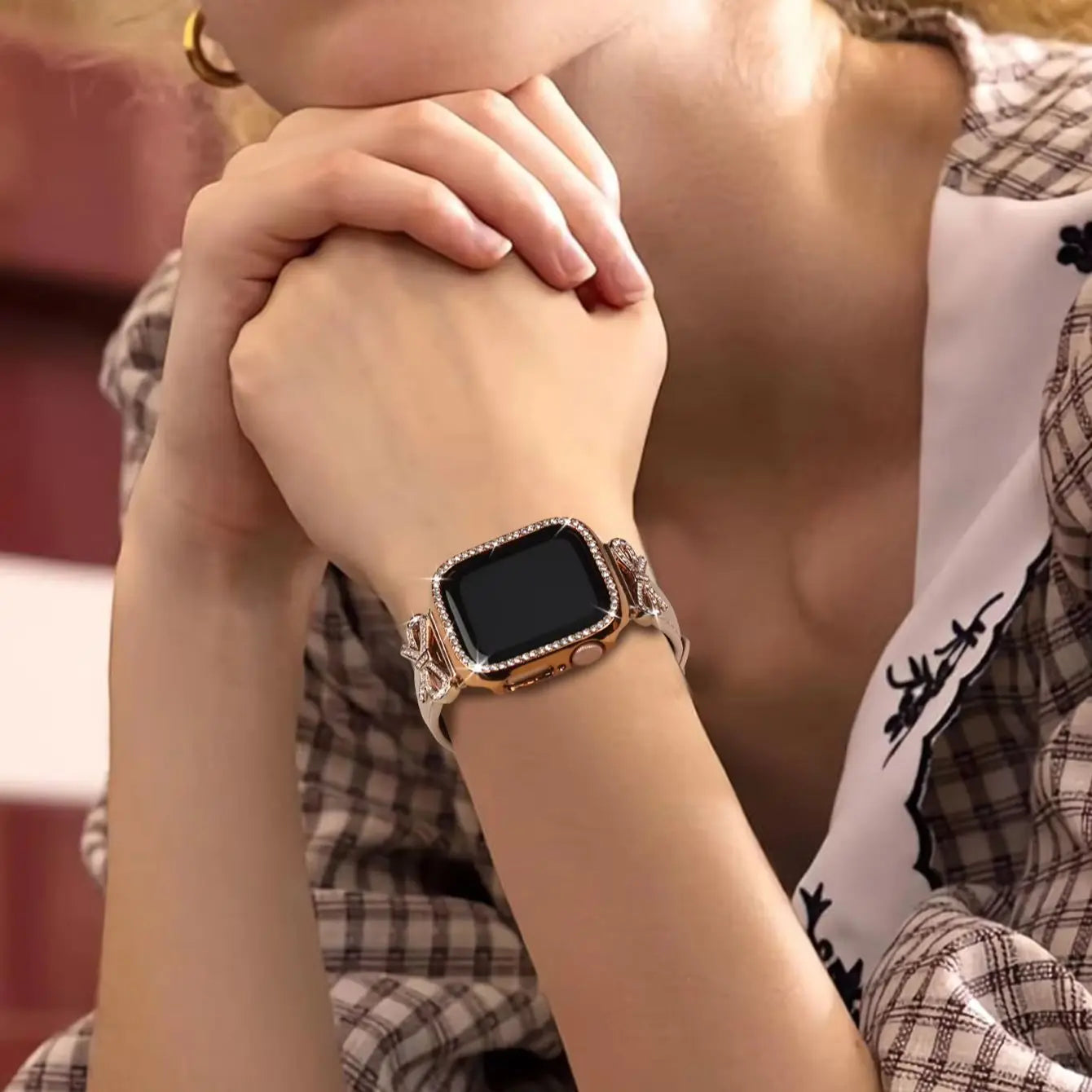 Bow strap+Diamond case for Apple Watch 40/41/42/44/45/46/49 For Fashion+Elegant Women's iWatch series11 10 987 654 accessories