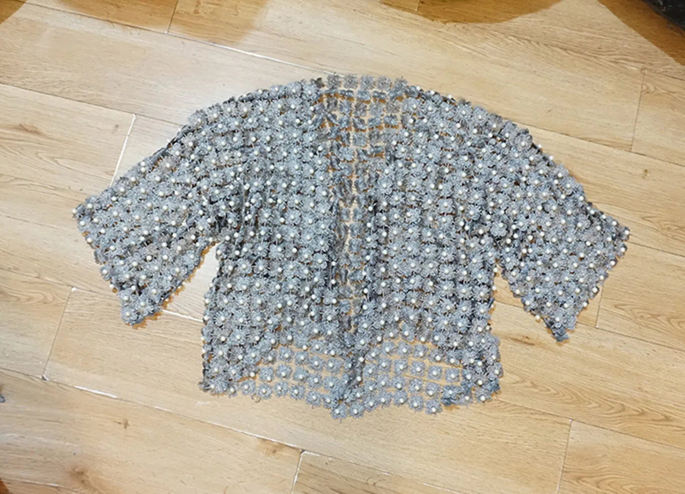 Women Beads Coat 2025 Summer Style Women Perspective Shawl Fashion Hollow Out Lace Boleros Short Sleeve Coats Jackets Femal