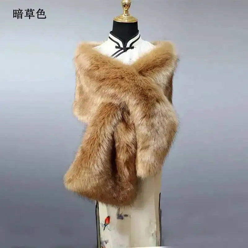 32 Colors 165*30cm Women Luxury Warm Faux Fox Fur Shawl Winter Ladies Plush Scarf Wraps Cloak Coat Wedding Long Cape Scarves