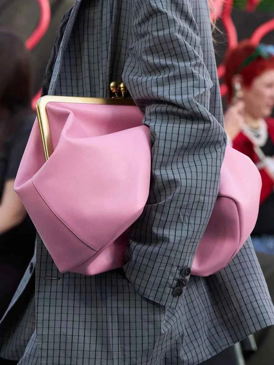 Fashion Large Kisslock Clutch Bag for Women Designer Clip Shell Women Shoulder Bags Luxury Soft Pu Leather Pink Color Handbags