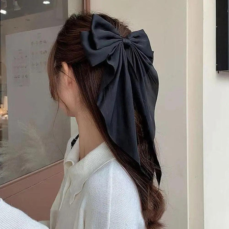 Elegant Large Bow Ribbon Hair Clip for Women Fashion Simple Solid Satin Spring Clip Ponytail Bow Hairpin Girls Hair Accesso K7U8 - CRAVO ROSE