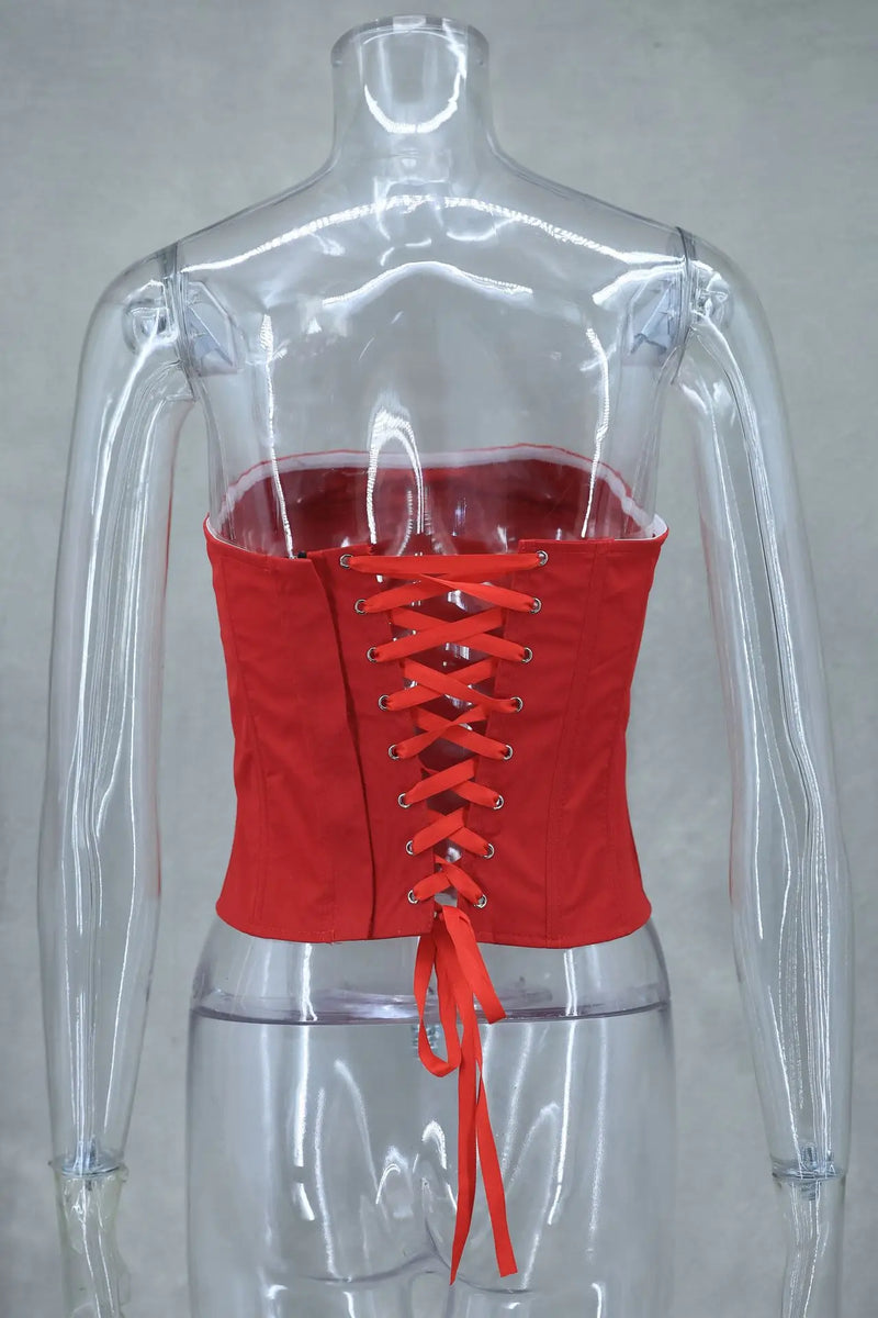Mingmingxi Winter Strapless Sexy Cocktail Dress 2024 New Year Party Dresses Women 2024 Luxury Red Mini Lace Up Elegant Dress