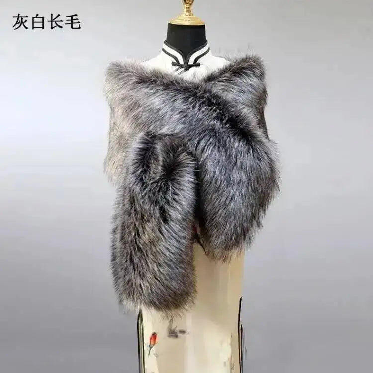32 Colors 165*30cm Women Luxury Warm Faux Fox Fur Shawl Winter Ladies Plush Scarf Wraps Cloak Coat Wedding Long Cape Scarves