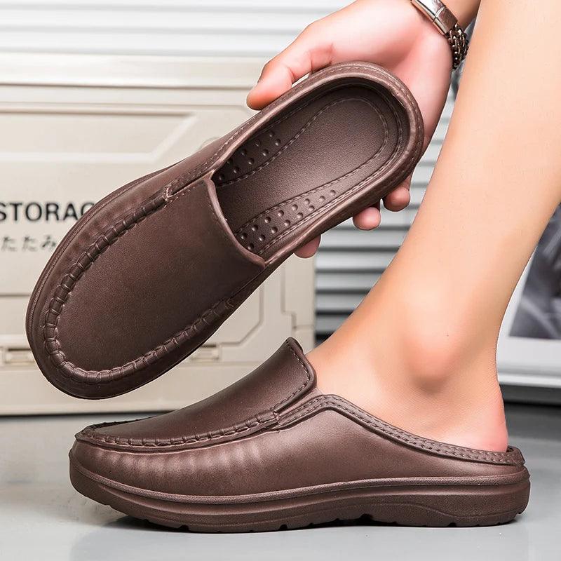 Summer Men Slippers Platform Soft Leather Shoes Outdoor Clog Comfortable Slippers Flip Flops Casual Indoor Home Shoes Male 39-48 - CRAVO ROSE