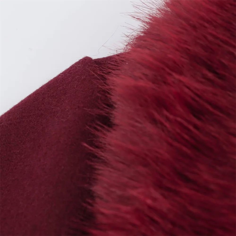 women's lapel single breasted fur collar coat jacket belt decoration autumn and winter new women's clothing