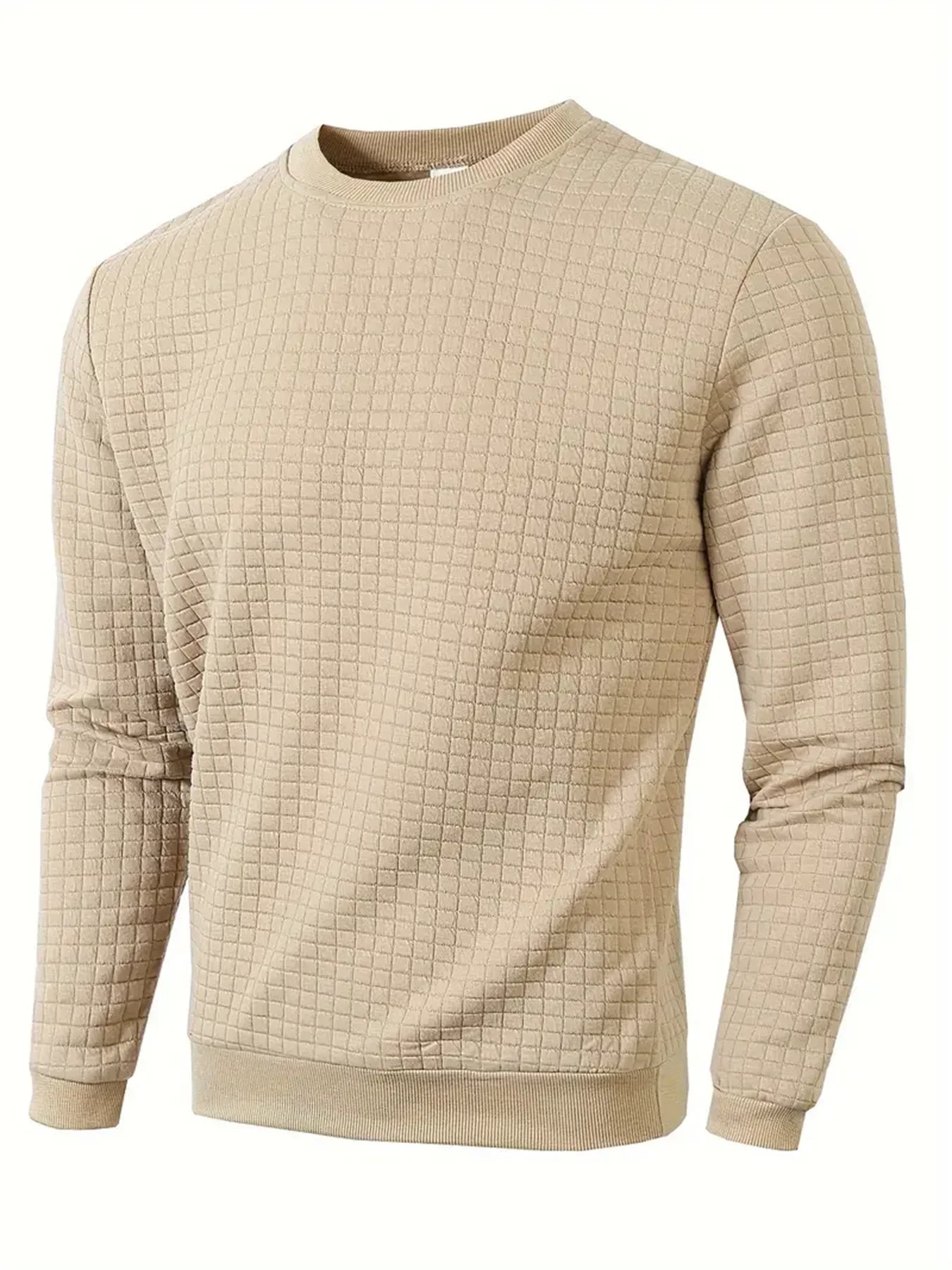 Autumn Men's Crew Neck Pullover Solid Color Casual Jacquard Check Sweatshirt Long Sleeve Warm Slim Sweaters Knitted Streetwear