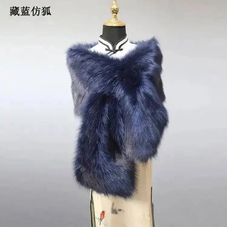 32 Colors 165*30cm Women Luxury Warm Faux Fox Fur Shawl Winter Ladies Plush Scarf Wraps Cloak Coat Wedding Long Cape Scarves