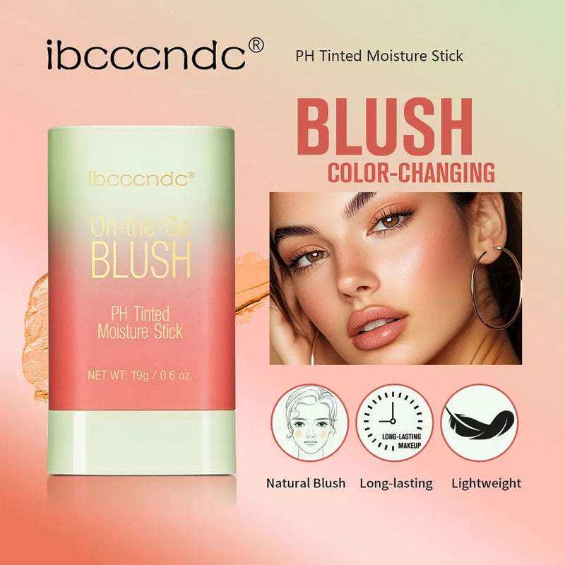 Paleta de blush 3 em 1 com mudança de temperatura para lábios e bochechas, bastão de blush com mudança de temperatura para produtos de maquiagem, paleta de cosméticos em bastão para rosto