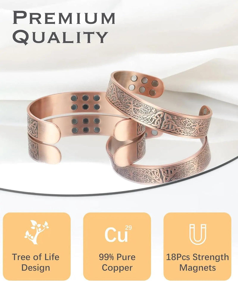 Vintage Pure Copper 18Pcs 3500 Gauss Strong Magnetic Therapy Open Cuff Bracelet - CRAVO ROSE