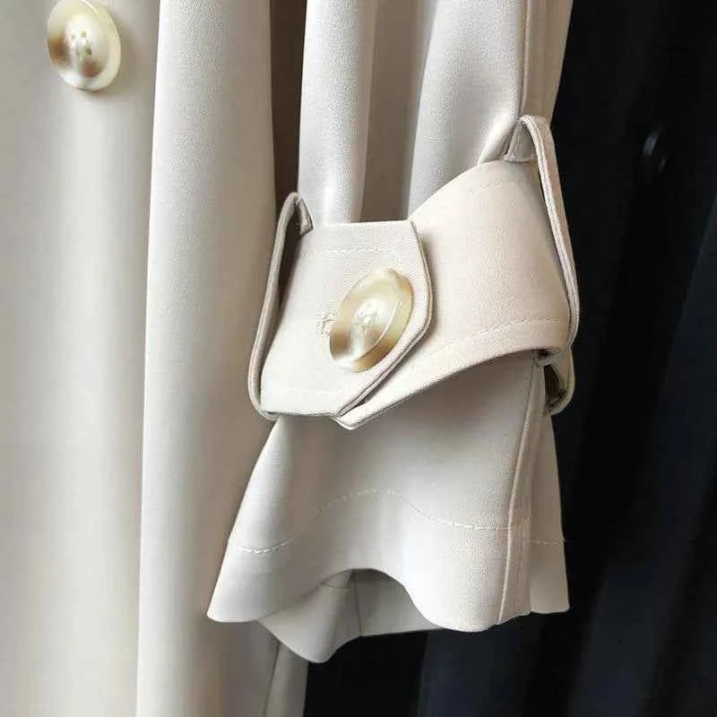 New Fashion Women's Long Trench Coat Spring Autumn Temperament Thin Windbreaker Coat Female Casual Parker Overcoat Apricot Black