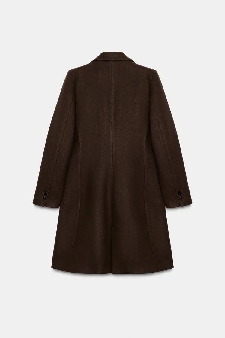 Winter New Women's Casual Long Sleeve Notch Collar Soft Shoulder Padded Coat Outerwear Polyester Fiber Straight Tube Type