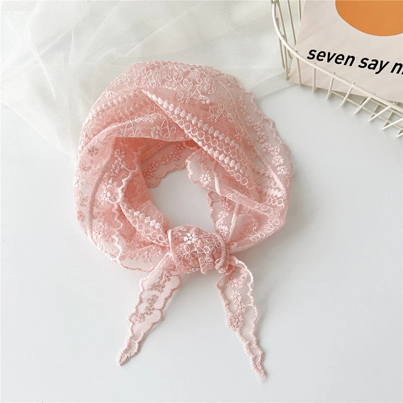 Hollow Lace Triangle Scarf Head Wrap Scarf Office Lady Wrist Hair Tie Bandana Kerchief Women Girl Headscarf Headband Hair Band - CRAVO ROSE