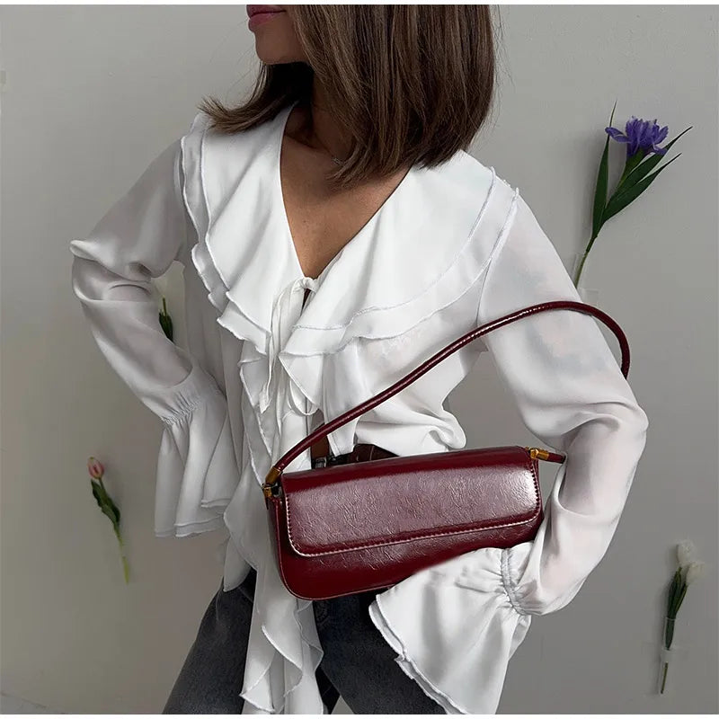 Blusa feminina elegante, azul, gola alta, babados, manga comprida, lisa, solta, chiffon, nova blusa feminina de verão 2025