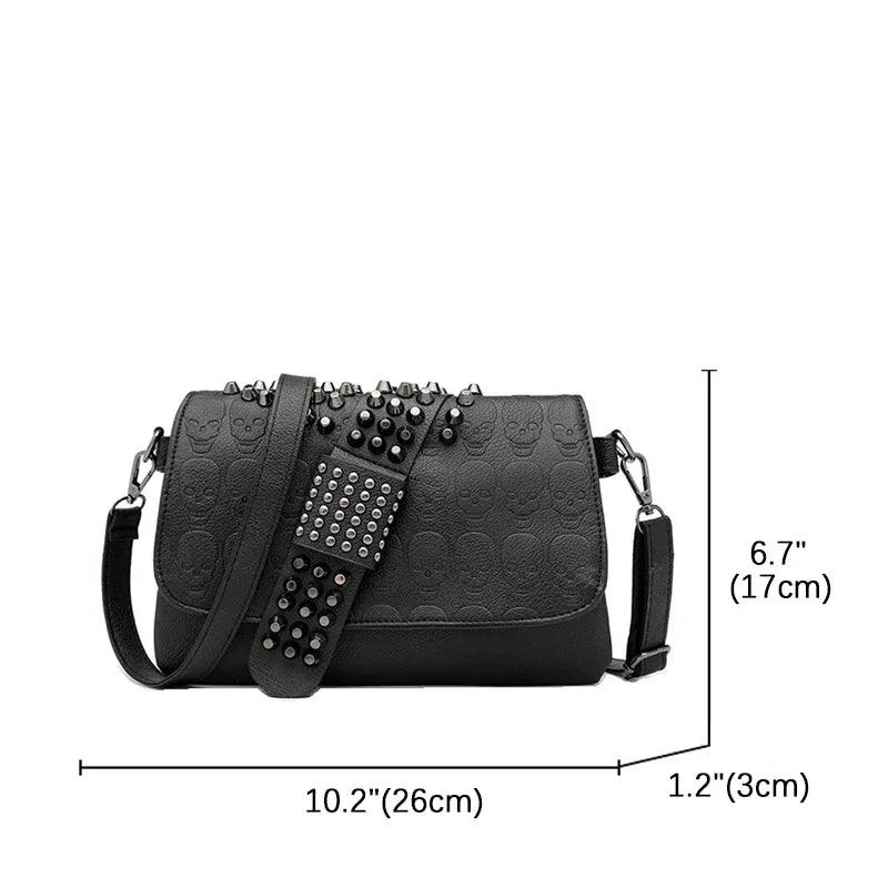 XOUHAM Messenger Bags for Women PU Single Skull Rivet Shoulder Handbags Sac A Main Bolsa Black Vintage Sexy Bag Lady Drop Chain - CRAVO ROSE