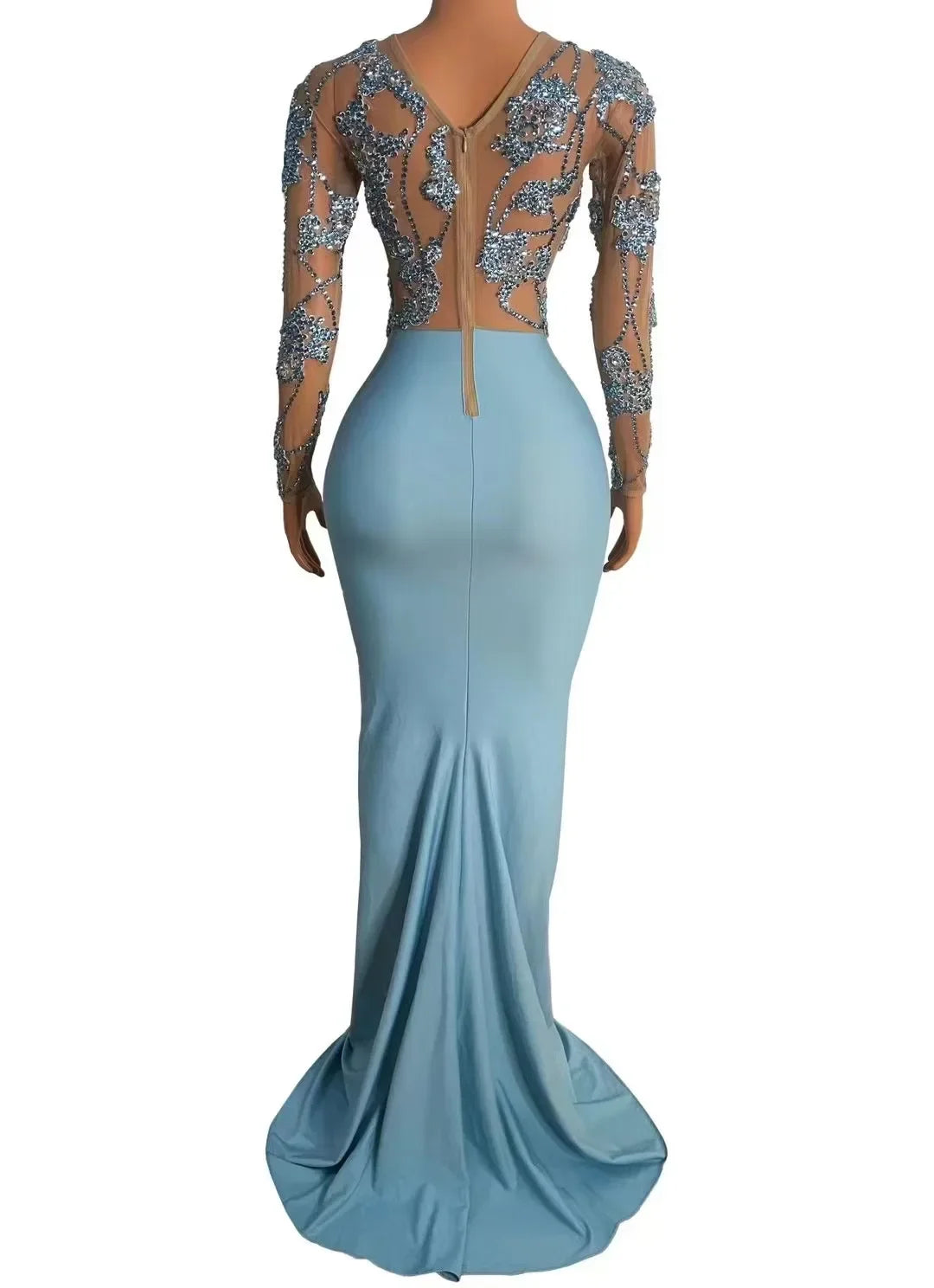 Women Dance Performance Outfit Evening Birthday Celebrate Photo Shoot Dress Sexy Stage Rhinestones Transparent Long Dress