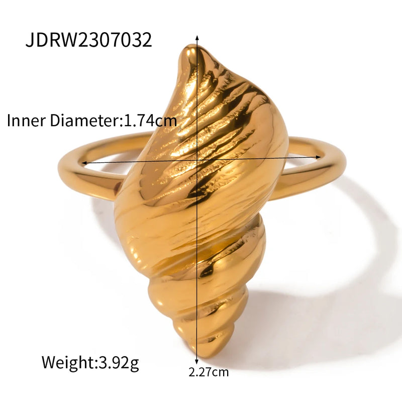 18K Gold Plated Stainless Steel Sea Ocean Element Shell Conch Pattern Earring/Ring/Necklace Women Ear Tarnish Free Jewelry