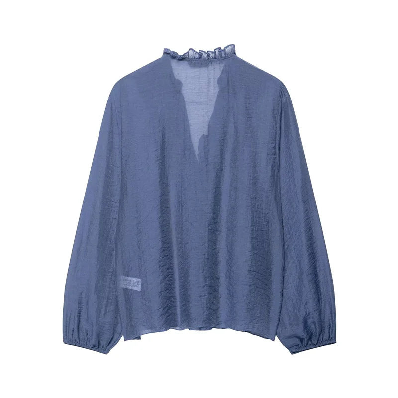 Women Shirt 2025 New Fashion Autumn Long Sleeve Layered Decorative Blouse for Women Casual Chic V-neck Ladies Top